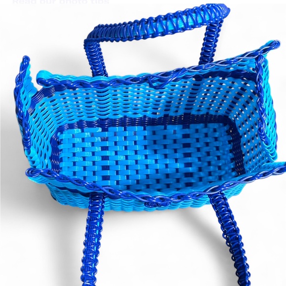 HANDMADE Artesanal Blue Woven Ratan Tote Bag With A Boho Vibe. M ,NWOT - Picture 5 of 8